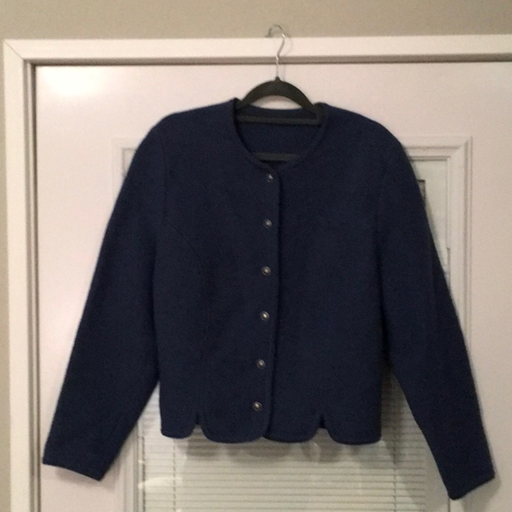 Geiger Boiled Wool Ladies Medium Blue Sweater